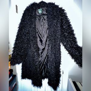 Womens Target WILD FABLE Black Long Faux-fur Coat, Teddy Plush Sherpa, Elegant
